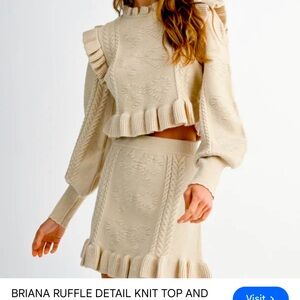 BRIANA RUFFLE DETAIL KNIT TOP AND MINI SKIRT SET - Mable Clothing NWT size L